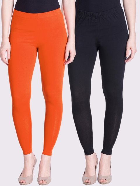 

LYRA Women Orange & Black Pack Of 2 Solid Ankle-Length Leggings