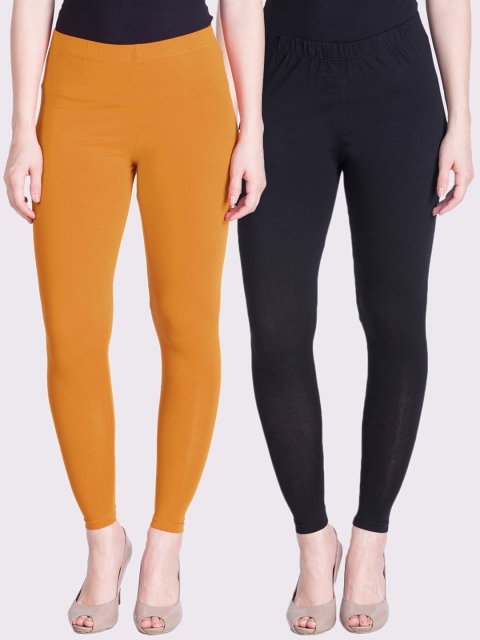 

LYRA Women Pack Of 2 Solid Ankle Length Leggings, Mustard
