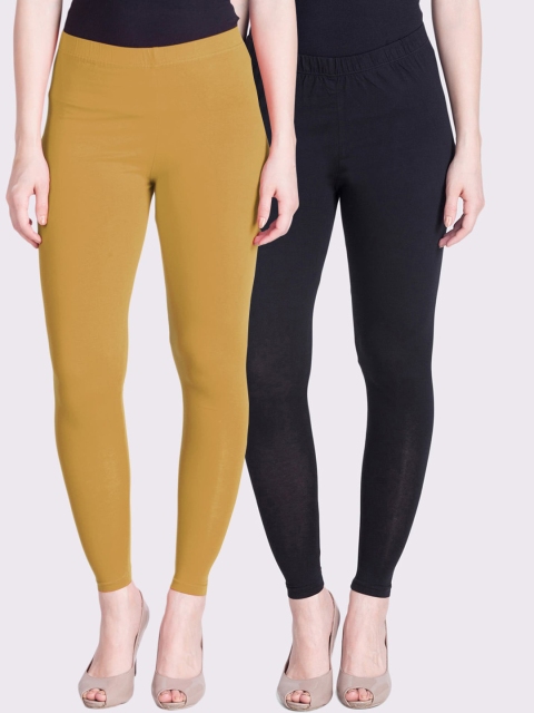 

LYRA Women Mustard Yellow & Navy Blue Pack Of 2 Solid Ankle-Length Leggings
