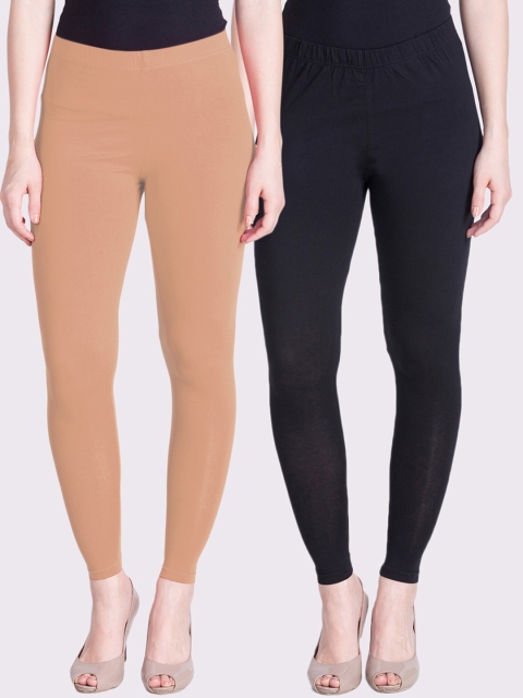 

LYRA Women Pack Of 2 Peach & Black Solid Ankle Length Leggings
