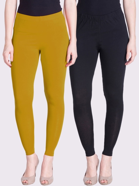 

LYRA Women Yellow & Black Pack Of 2 Solid Ankle-Length Leggings