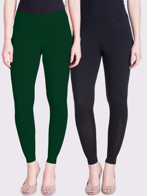 

LYRA Women Black & Green Set Of 2 Solid Ankle Length Leggings