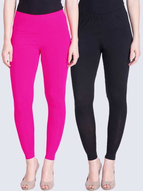 

LYRA Women Black & Pink Pack Of 2 Solid Ankle-Length Leggings