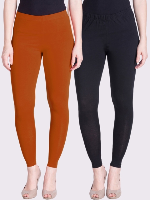 

LYRA Women Pack Of 2 Rust & Black Solid Ankle-Length Leggings
