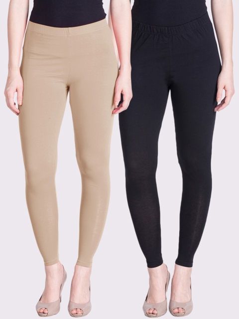 

LYRA Women Pack Of 2 Beige & Black Solid Ankle-Length Leggings