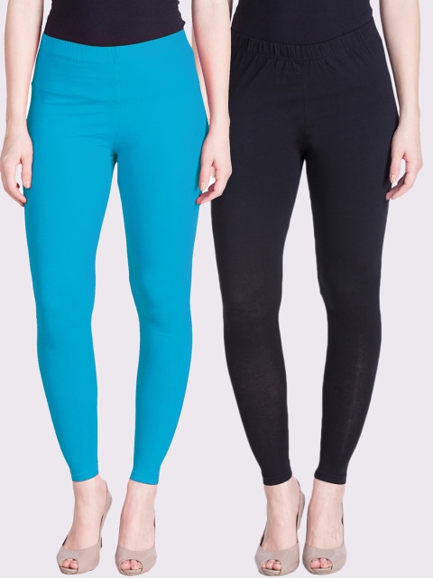

LYRA Women Pack of 2 Blue & Black Solid Ankle Length Legging