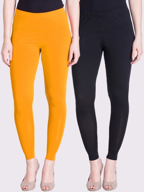 

LYRA Women Yellow & Black Pack Of 2 Solid Ankle Length Leggings