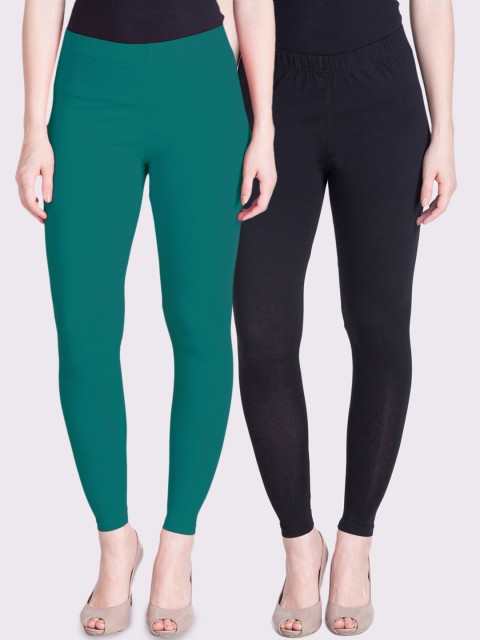 

LYRA Women Pack Of 2 Black & Green Solid Ankle-Length Leggings