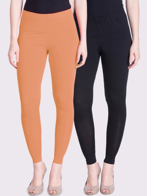 

LYRA Women Black & Orange Pack Of 2 Solid Ankle-Length Leggings