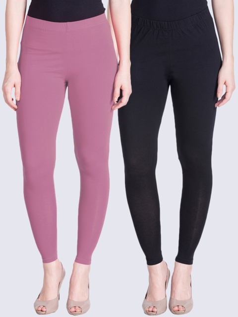 

LYRA Women Black & Rose Pink Pack Of 2 Solid Ankle-Length Leggings