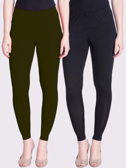 

LYRA Women Black & Olive Pack Of 2 Solid Ankle-Length Leggings