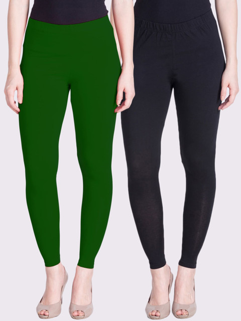 

LYRA Women Pack Of 2 Solid Ankle-Length Leggings, Green