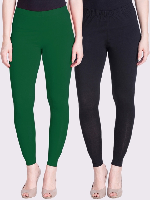 

LYRA Women Pack Of 2 Black & Green Solid Ankle-Length Leggings