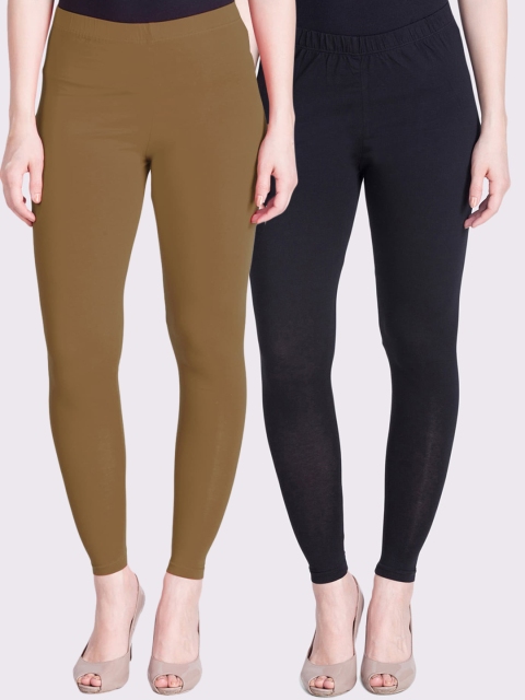 

LYRA Women Black & Tan Pack Of 2 Solid Ankle-Length Leggings