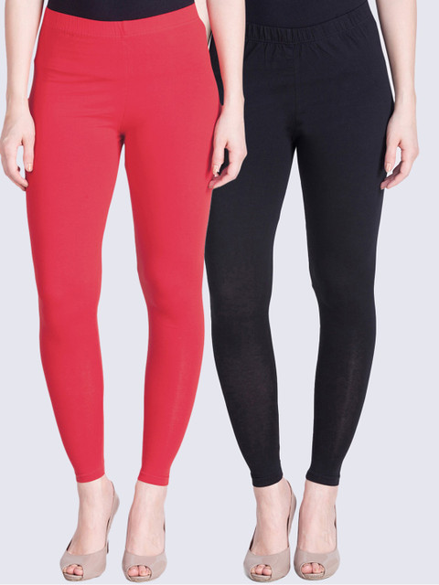 

LYRA Women Pack Of 2 Solid Ankle-Length Leggings, Red