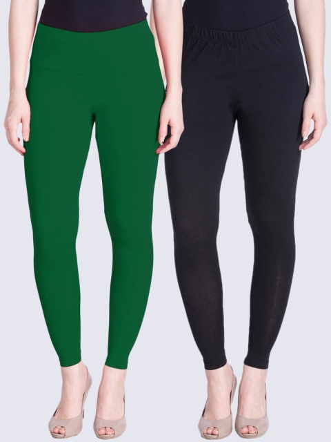 

LYRA Women Black & Green Pack Of 2 Solid Ankle-Length Leggings