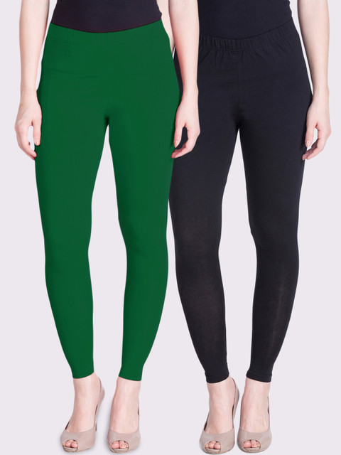 

LYRA Women Pack of 2 Green & Black Solid Ankle-Length Leggings