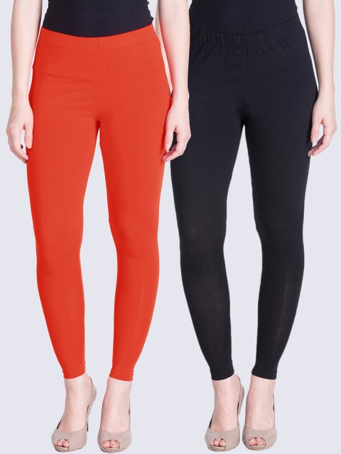 

LYRA Women Pack Of 2 Orange & Black Solid Ankle-Length Leggings