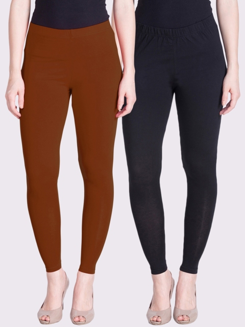 

LYRA Women Pack Of 2 Ankle Length Leggings, Brown