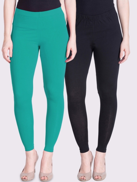 

LYRA Women Black & Sea Green Pack Of 2 Solid Ankle-Length Leggings