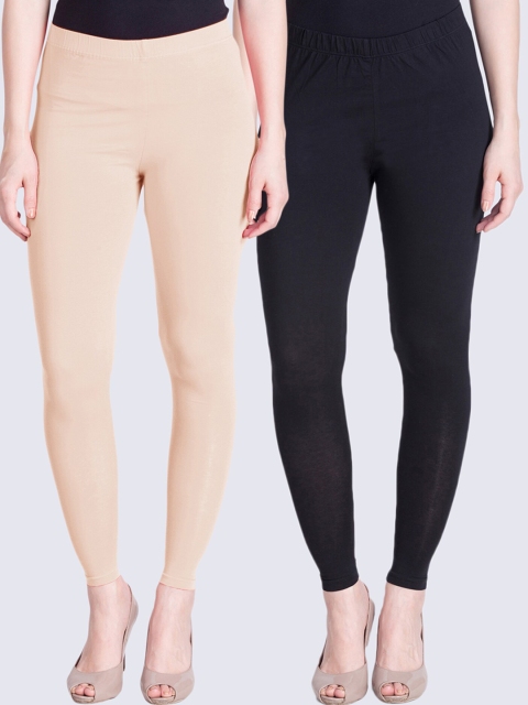 

LYRA Women Cream & Black Pack Of 2 Solid Ankle-Length Leggings