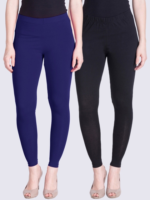 

LYRA Women Black & Navy Blue Pack of 2 Solid Ankle-Length Leggings