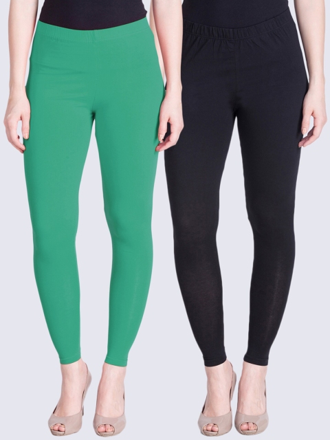

LYRA Women Black & Green Pack Of 2 Solid Ankle Length Leggings