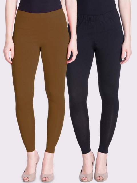 

LYRA Women Pack Of 2 Solid Ankle-Length Leggings, Khaki