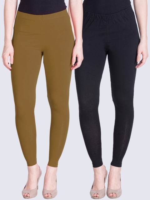 

LYRA Women Pack Of 2 Solid Ankle-Length Leggings, Brown