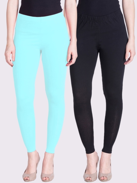 

LYRA Women Turquoise Blue & Black Pack Of 2 Solid Ankle Length Leggings