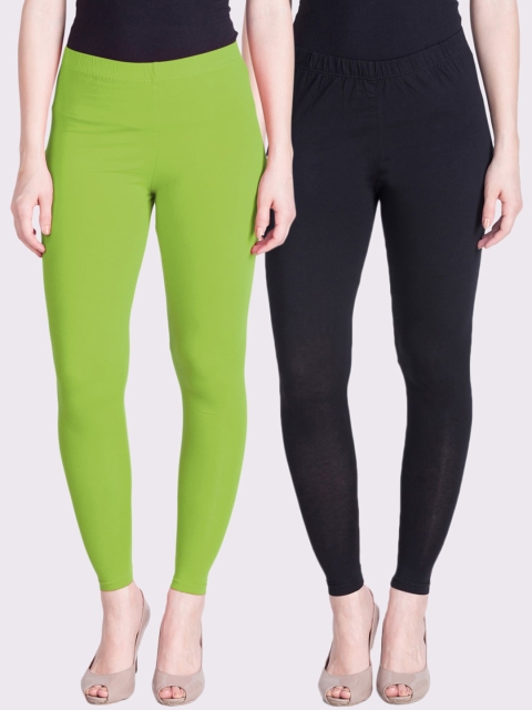 

LYRA Women Black & Green Pack of 2 Solid Ankle Length Legging