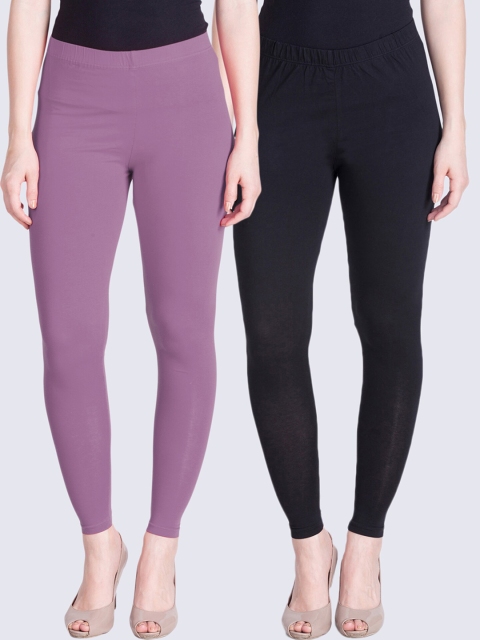 

LYRA Women Black & Lavender Pack Of 2 Solid Ankle-Length Leggings