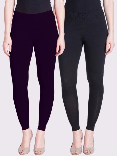 

LYRA Women Black & Navy Blue Pack of 2 Solid Ankle-Length Leggings