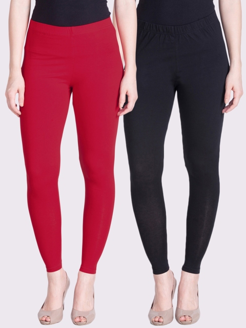 

LYRA Women Pack Of 2 Fuchsia & Black Solid Ankle-Length Leggings
