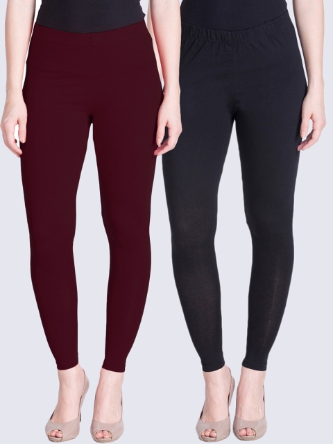 

LYRA Women Pack Of 2 Burgundy & Black Solid Ankle-Length Leggings