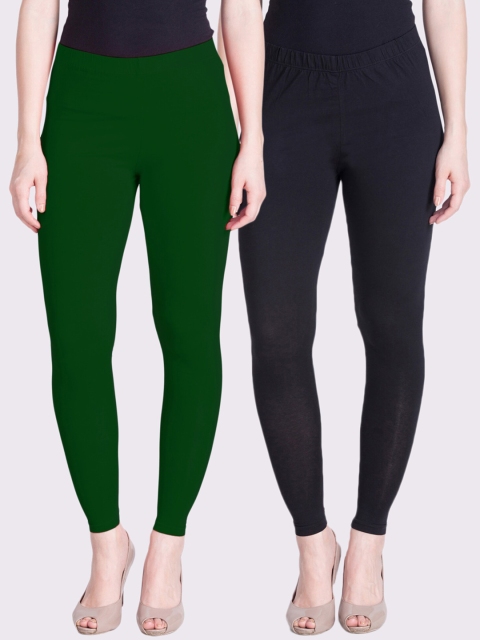 

LYRA Women Black & Green Pack Of 2 Solid Ankle-Length Leggings