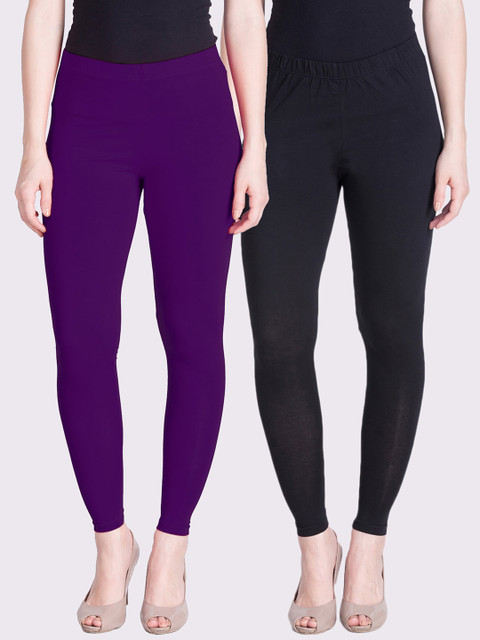 

LYRA Women Pack of 2 Solid Ankle-Length Leggings, Purple