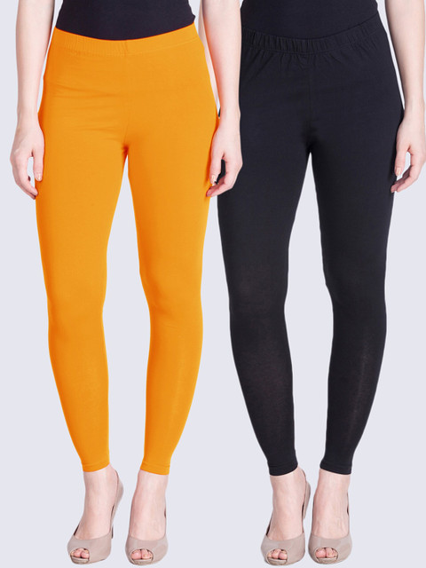 

LYRA Women Pack Of 2 Orange & Black Solid Ankle Length Leggings