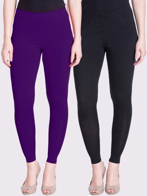 

LYRA Women Black & Purple Pack of 2 Solid Ankle Length Legging