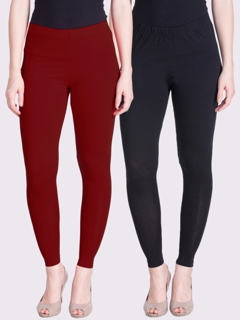 

LYRA Women Maroon & Black Pack of 2 Solid Ankle-Length Leggings