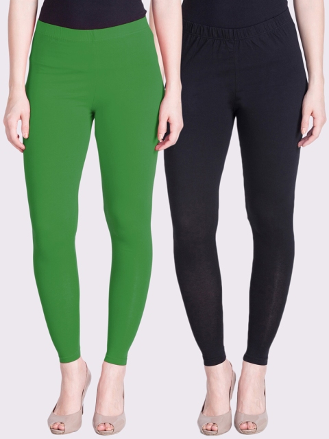 

LYRA Women Black & Green Pack Of 2 Solid Ankle-Length Leggings