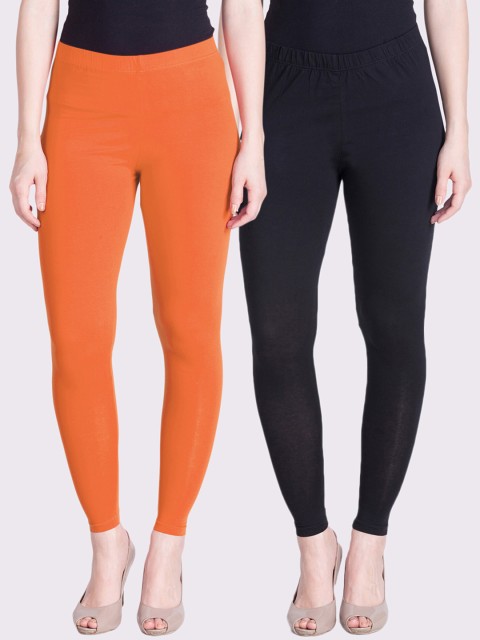 

LYRA Women Black & Orange Pack Of 2 Solid Ankle-Length Leggings