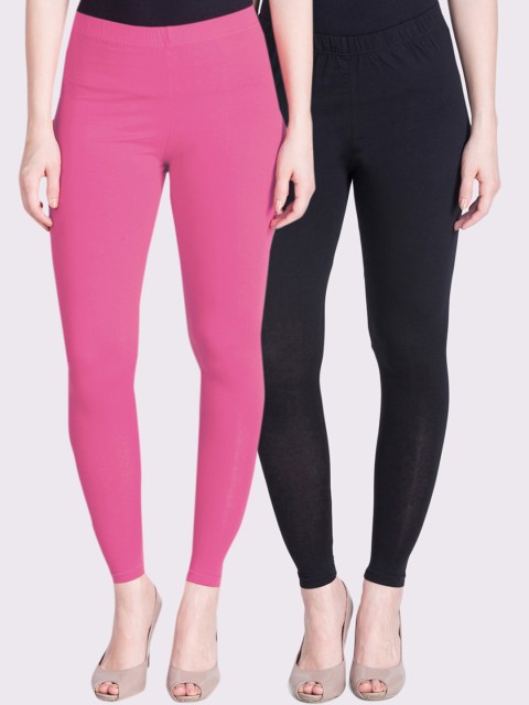 

LYRA Women Black & Pink Pack of 2 Solid Ankle Length Legging