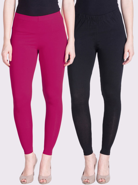 

LYRA Women Pack Of 2 Solid Ankle-Length Leggings, Pink