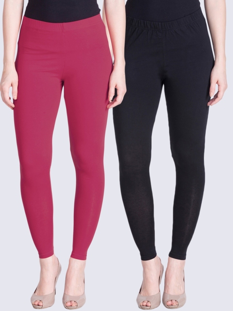 

LYRA Women Pack Of 2 Mauve & Black Solid Ankle-Length Leggings
