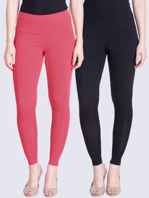 

LYRA Women Pack Of 2 Peach-Coloured & Black Solid Ankle-Length Leggings