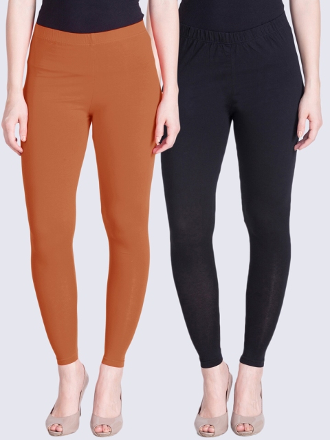 

LYRA Women Brown & Black Pack Of 2 Solid Ankle-Length Leggings