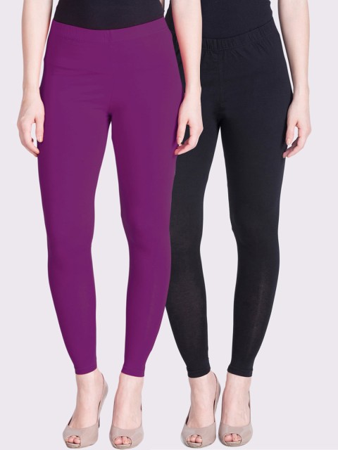 

LYRA Women Pack of 2 Purple & Black Solid Ankle Length Legging