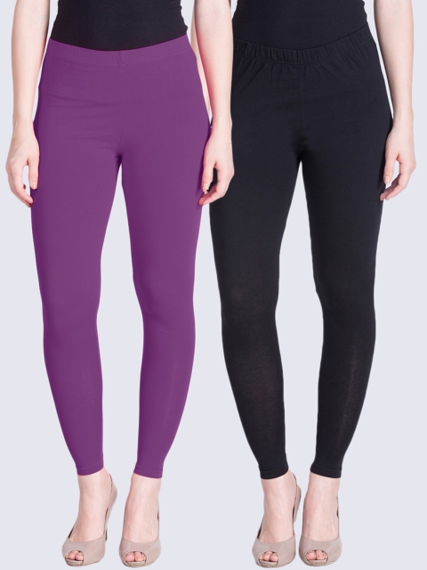 

LYRA Women Purple & Black Pack Of 2 Solid Ankle-Length Leggings