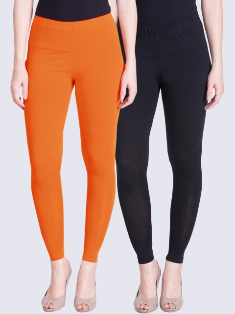 

LYRA Women Pack Of 2 Orange & Black Solid Ankle-Length Leggings